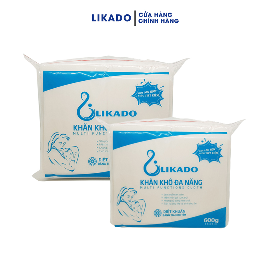 Khăn khô đa năng cho bé likado 600gram combo 2 gói (kt 15 x20cm)