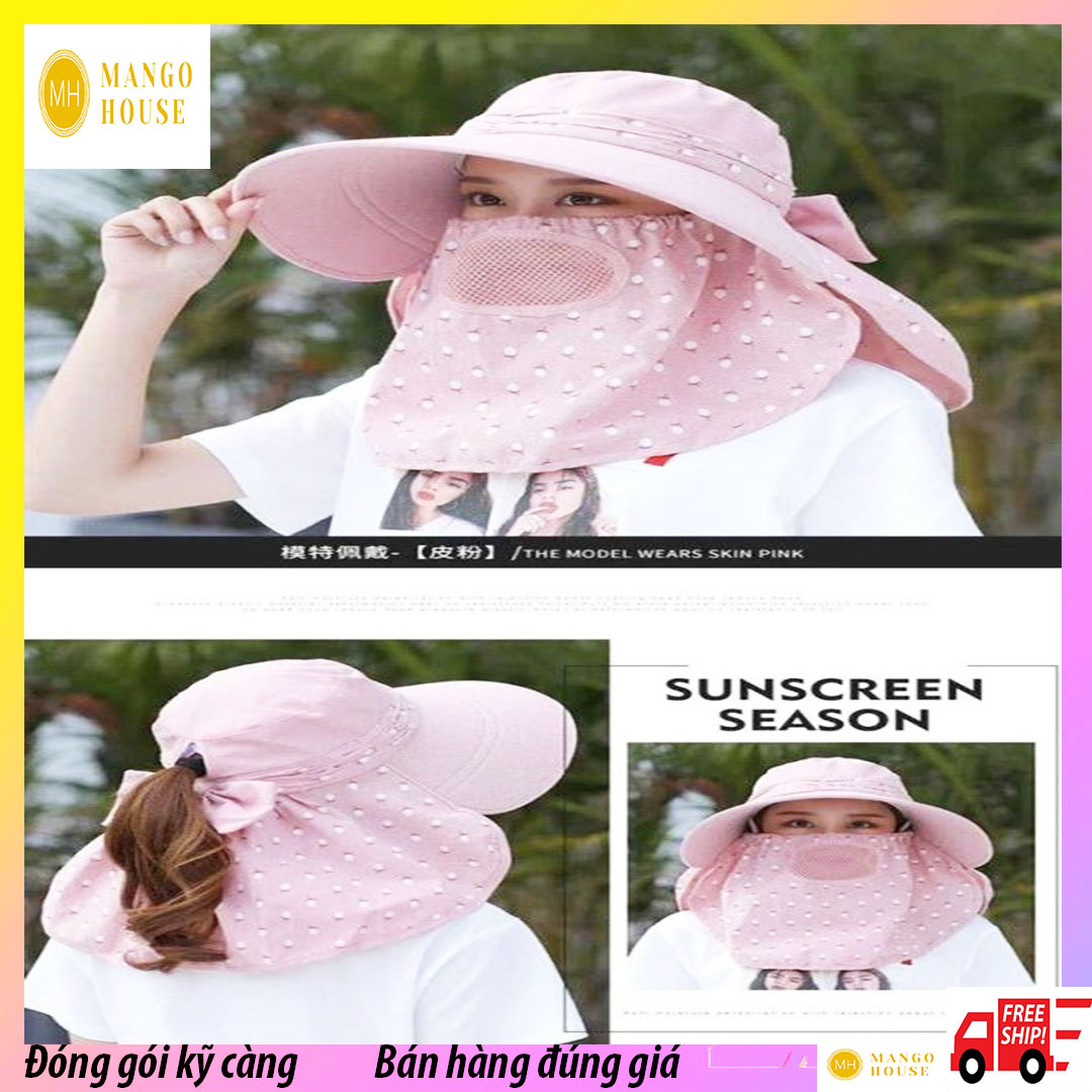 Mũ chống nắng nữ vành rộng khẩu trang hai chiều- che toàn bộ phần mặt, vai, gáy, đa năng, linh hoạt, chống nắng cực tốt.- Mango House shop- Tặng kèm 01 khăn tay-Mũ nữ, nón nữ, nón mùa hè, mũ chống nắng, áo chống nắng, nón vành