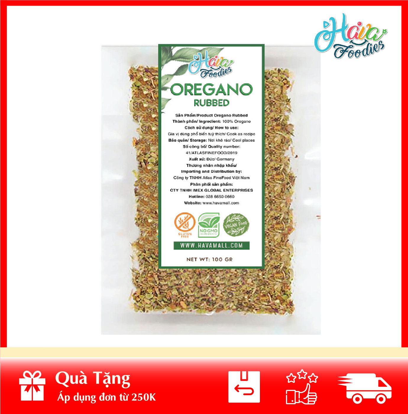 [HOÀN TIỀN MAX 10%][ HÀNG CÔNG TY NHẬP KHẨU ] Lá Kinh Giới Ý Khô 100gr - Dried Oregano