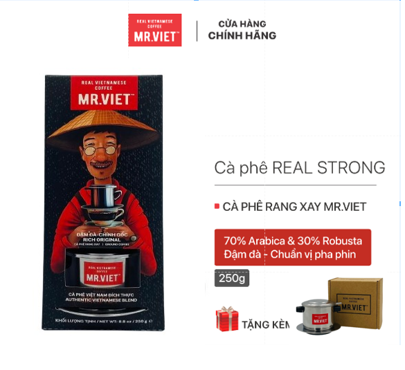 27 HỘP Cà phê MR.VIET Real - Strong - Orginal - Cà Phê Rang Xay 250g (MR.VIET Coffee Real - Strong - Original - Ground Coffee 250g)