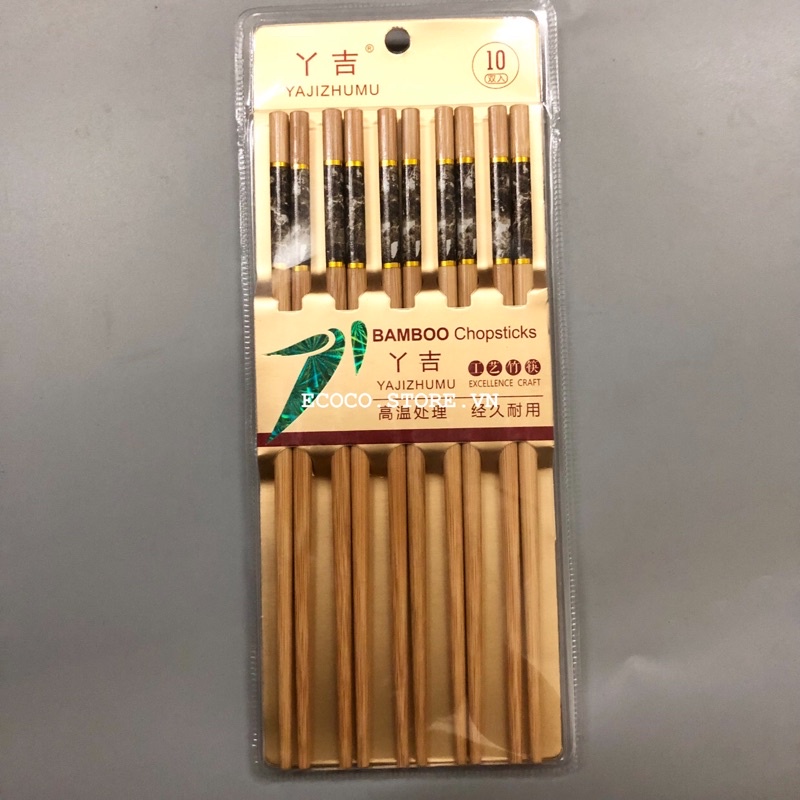 Combo 10 đôi đũa tre cao cấp Bamboo vân đá gắp đồ ăn thực phẩm