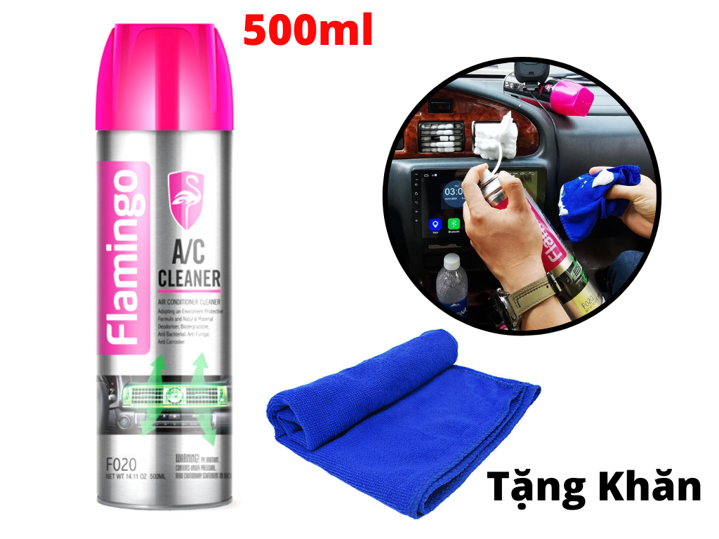 [HCM]Bình Xịt Vệ Sinh Khử Mùi Điều Hòa Ô Tô Hương Thơm Mát Flamingo F020 500ml Tặng Khăn