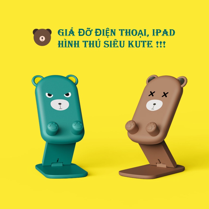 XẢ KHO --- Giá đỡ, kệ điện thoại, Ipad hình thú dễ thương, gấu vàng, gấu xanh, nâu, cute, xiteen, góc xoay 45°căn chỉnh chiều cao, giá đỡ thông minh, giá đỡ hoạt hình. lalyshop.