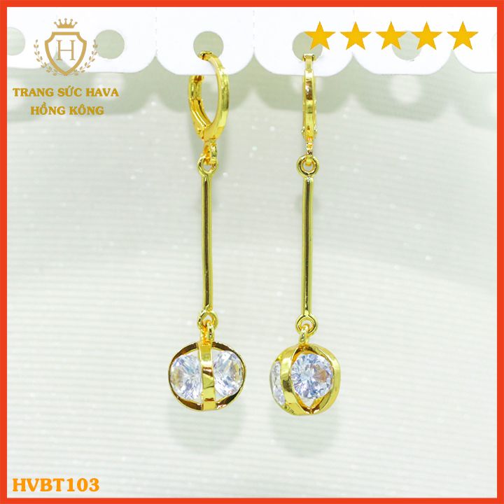 Bông Tai Nữ Titan, Khuyên Tai Nữ Đính Đá Dáng Thả Xi Mạ Vàng 24k Cao Cấp - Trang Sức Hava Phong Cách Thời Cá Tính Trẻ Trung