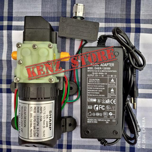 Máy bơm mini 12v SHARP kèm nguồn 12v5a và chiết áp điều tốc
