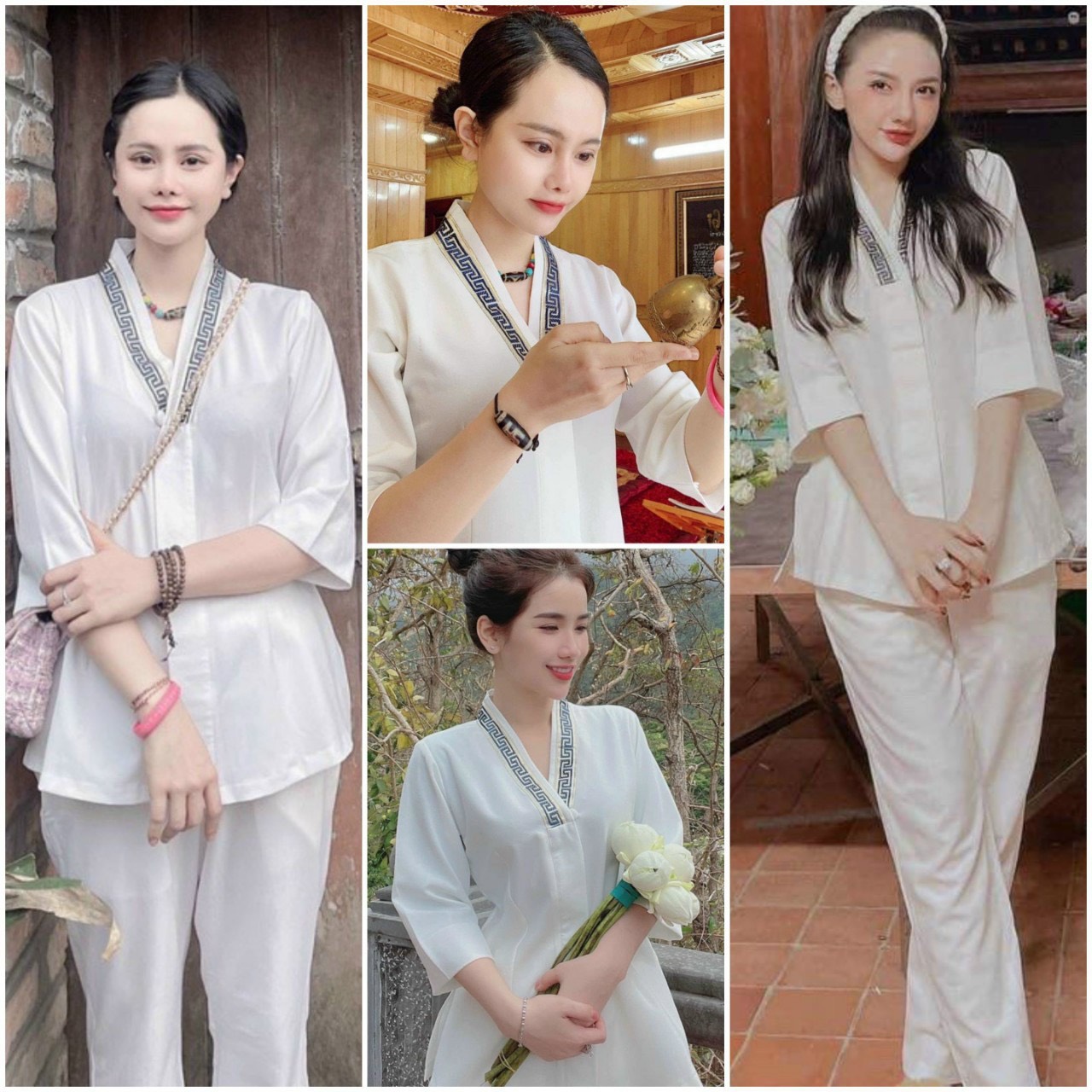 Đồ Lam Đi Chùa # Bộ Lụa Hàn sen 1 nút# Quần Áo Nữ Cao Cấp