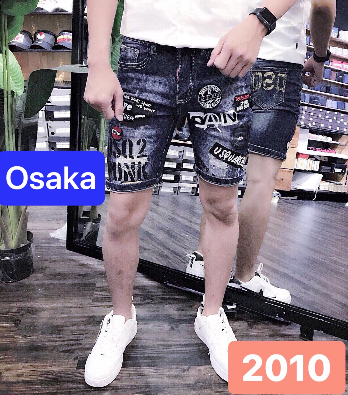 QUẦN SHORT JEAN NAM LỬNG NGỐ CHẤT BÒ XANH ĐEN THÊU NHẬT BẢN CAO CẤP OK-2010 - OSAKA FASHION