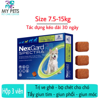 NEXGARD SPECTRA Thuốc trị ve ghẻ, bọ chét, demodex, tẩy giun cho chó - Hộp 3 viên (7,5-15kg) thumbnail