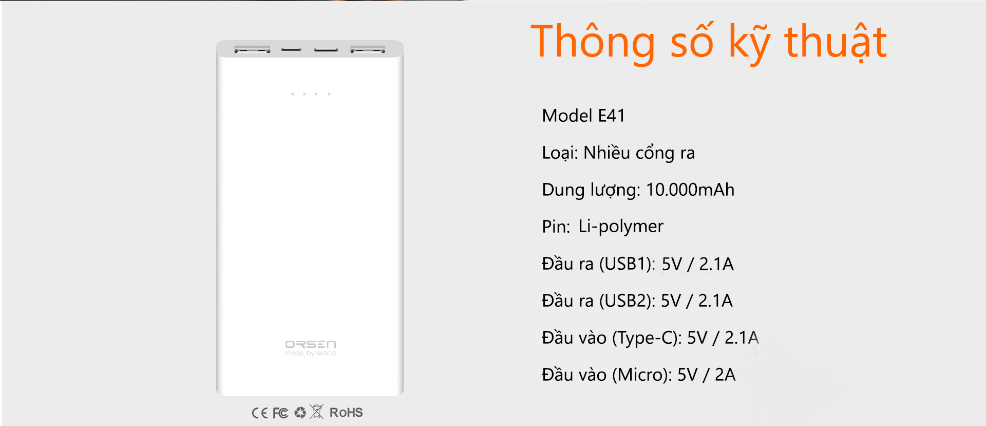 Pin Sạc Dự Phòng Eloop E41 10.000mAh - Hãng Phân Phối Chính Thức