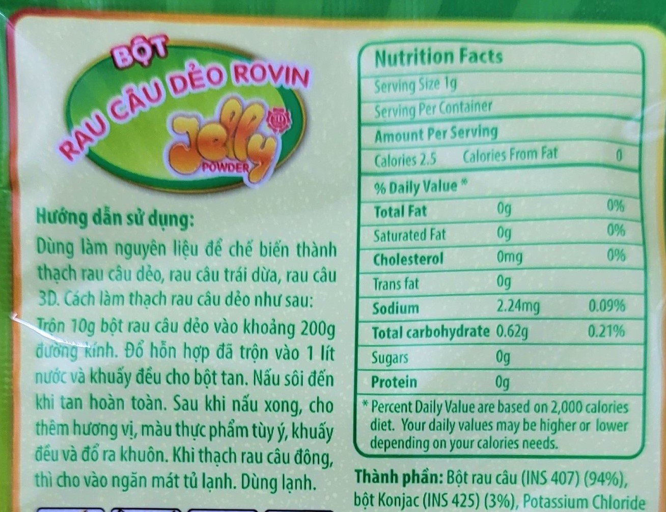 [Gói 10g – DẺO] BỘT RAU CÂU DẺO [VN] ROVIN Jelly Powder (halal)