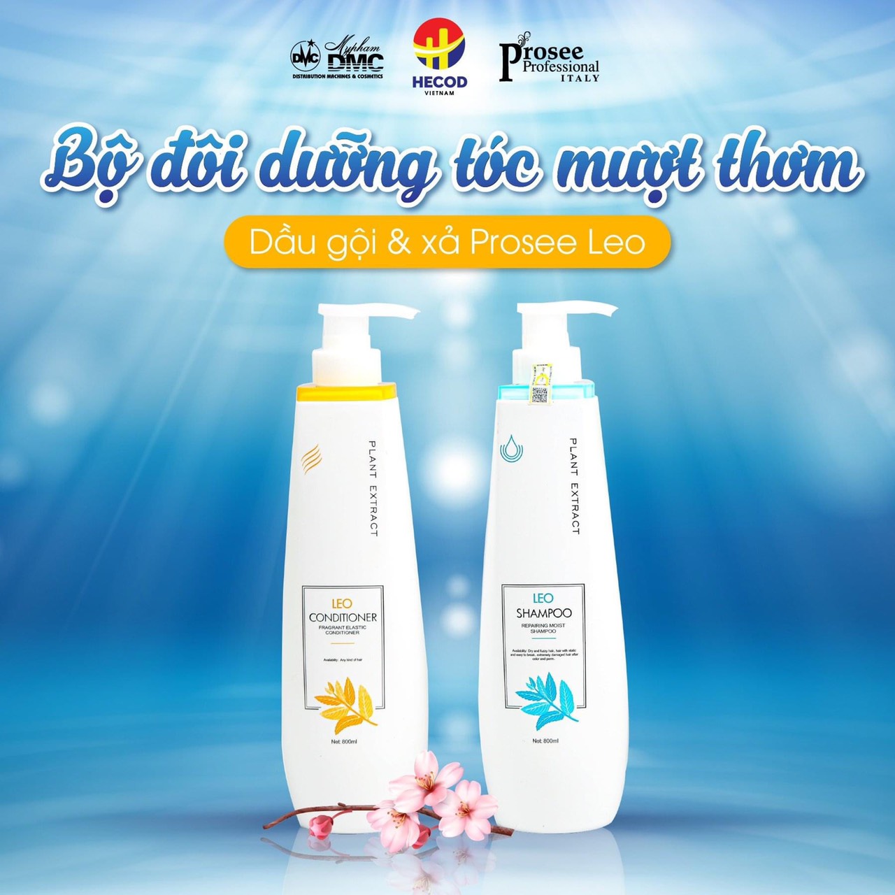 Cặp dầu gội xả phục hồi tóc hư tổn siêu mềm mượt tóc leo prosee 800ml