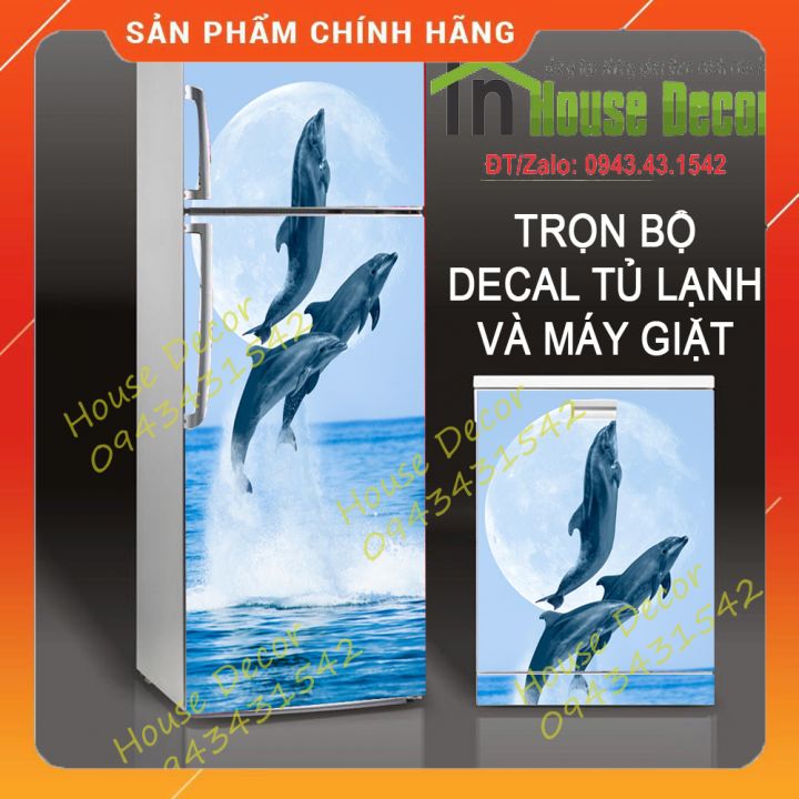 Miếng DECAl bóc Dán Tủ Lạnh - Phù Hợp Mọi Loại Tủ (Mẫu cá heo nhảy múa)
