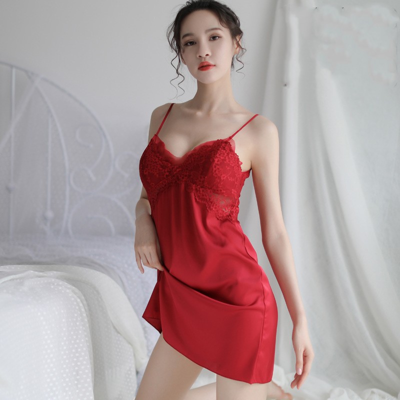 [HCM]Váy ngủ lụa phối ren có đệm ngực cực sexy-VN65