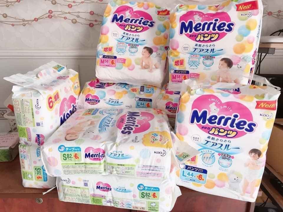 Bỉm/Tã dán Merries + miếng nội địa nhật đủ size NB90/S88/M68