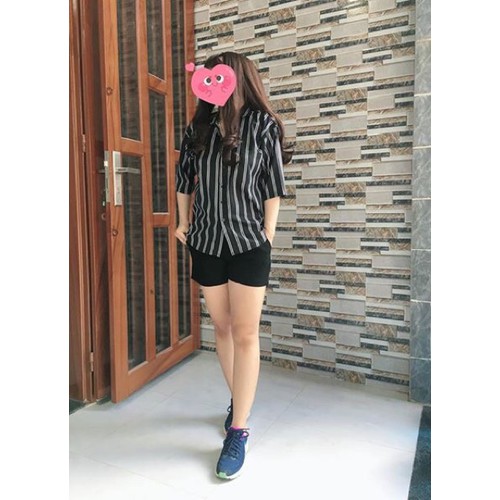 Áo Sơ mi oversize đen 2 sọc trắng - tay ngắn