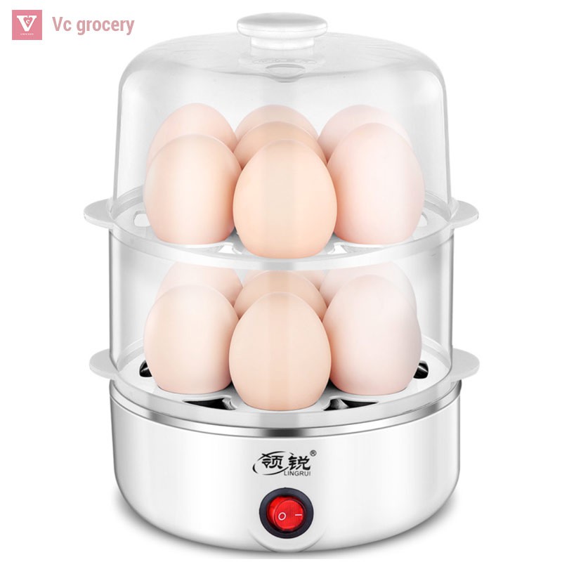 Nồi hấp trứng Lingrui mini đa chức năng nồi hấp bằng thép không gỉ 2 tầng dụng cụ gia dụng làm đồ ăn sáng