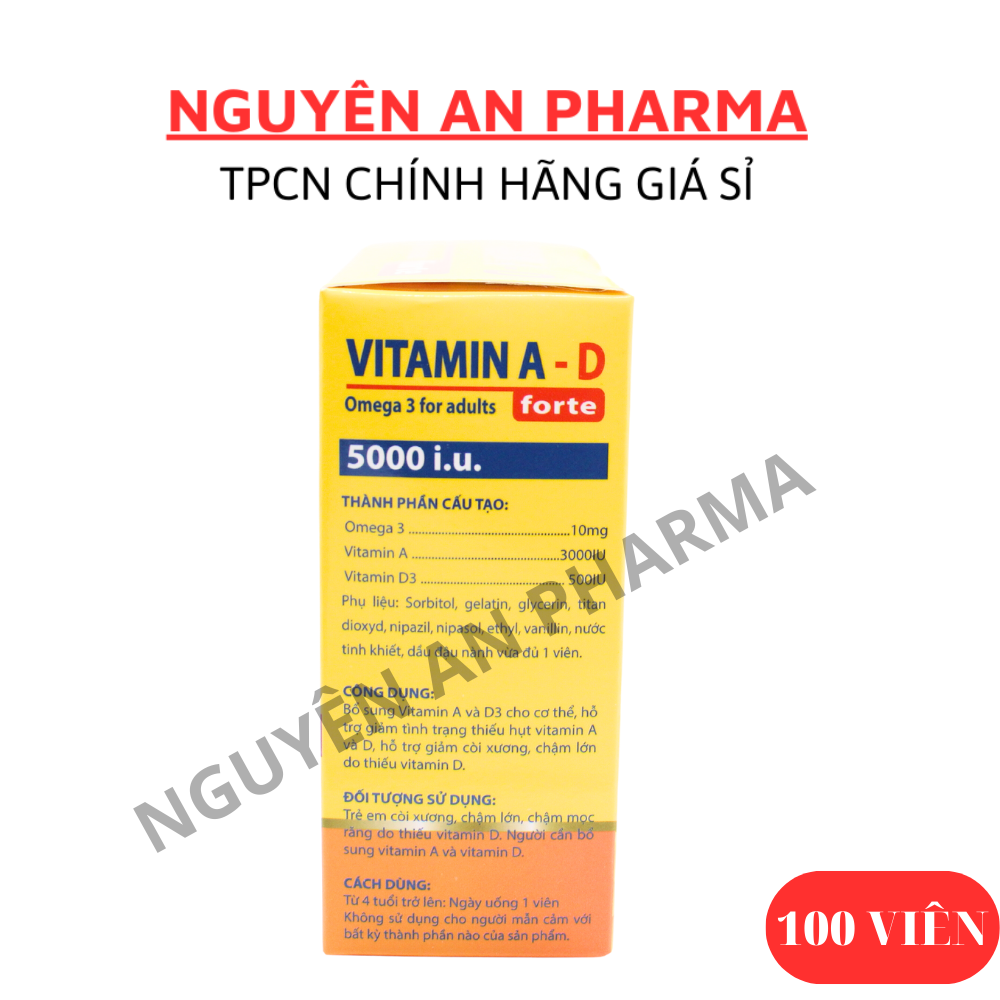 Viên uống VITAMIN A D bổ sung vitamin A sáng mắt, Vitamin D hỗ trợ phát triển chiều cao, chắc khỏe xương - Hộp 100 Viên