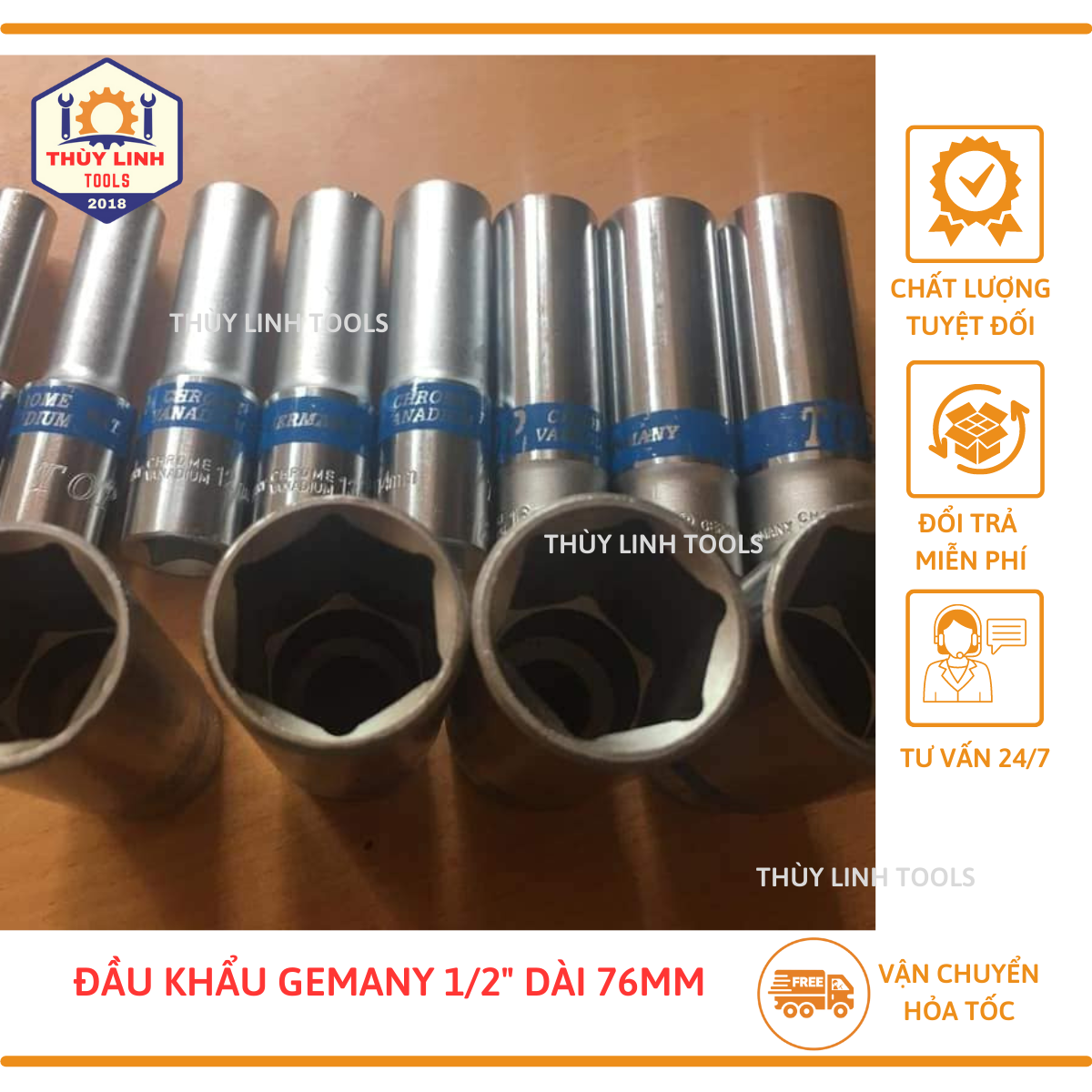 Đầu khẩu ( tuýp) KINGTONY 1/2" Lục giác  (Đầu khẩu lục giác- Dài 76mm)- THÙY LINH TOOLS