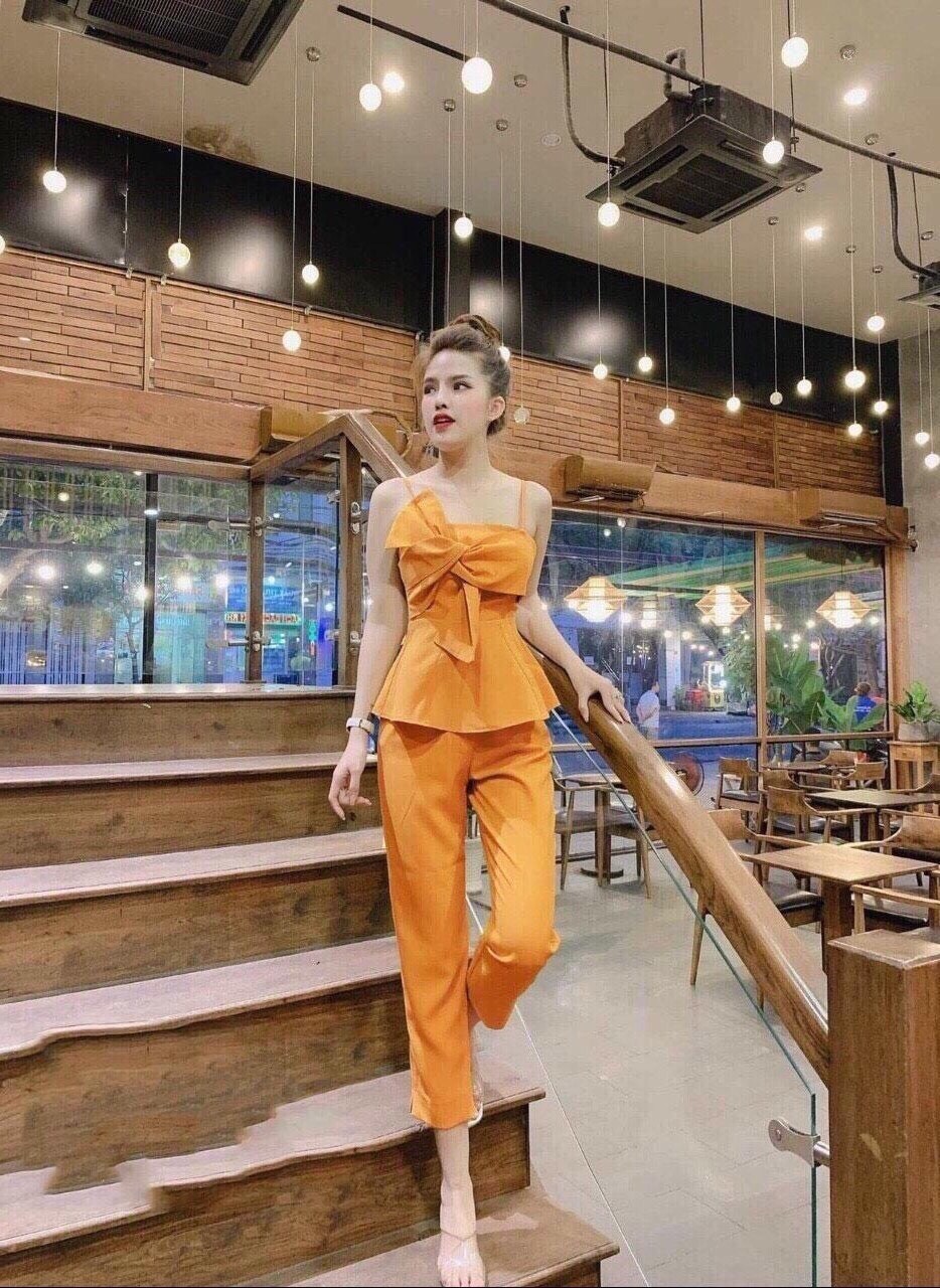 [HCM]Sét bộ nữ hai dây đính nơ ngực quần dài