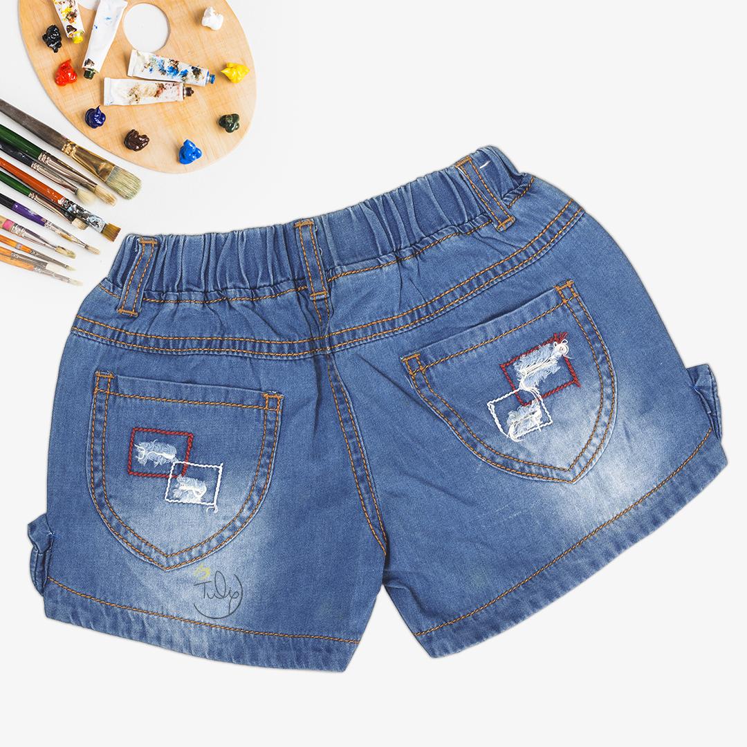 Quần short jean thêu hoa cho bé gái