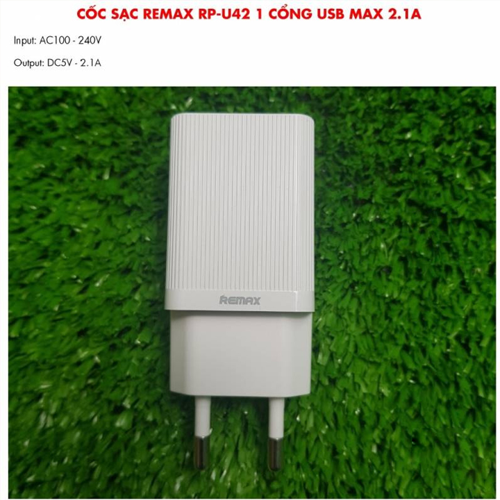 Cốc sạc Remax RP-U42 1 cổng USB max 2.1A