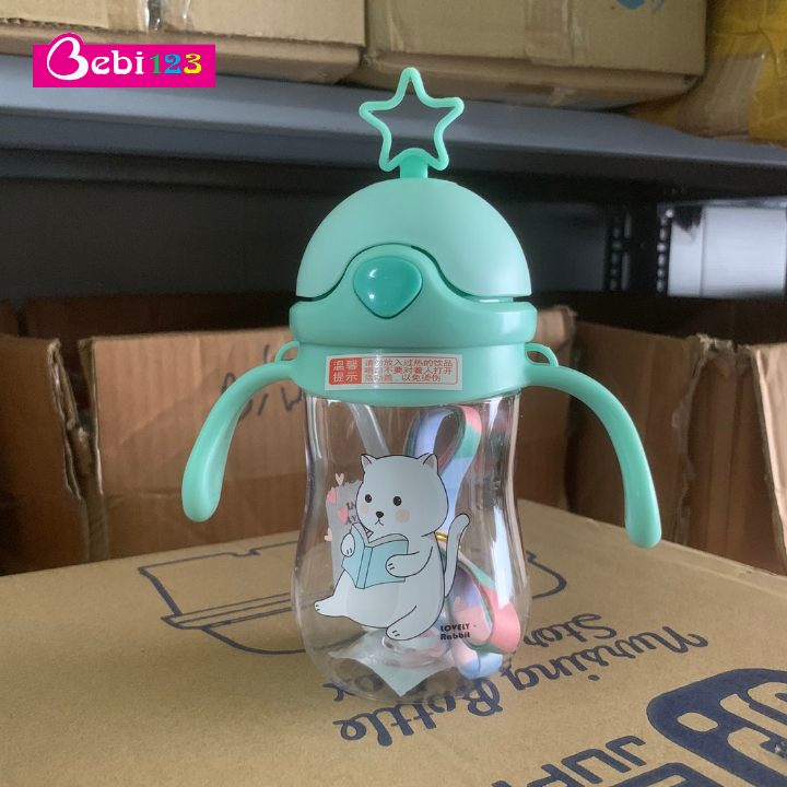 Bình nước tai thỏ có dây đeo tiện lợi 280ml cho bé