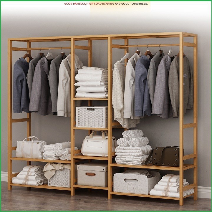 Tủ quần áo trống khung tre mẫu lớn 149x30x165, Giá treo quần áo, Tủ để quần áo, Kệ để đồ