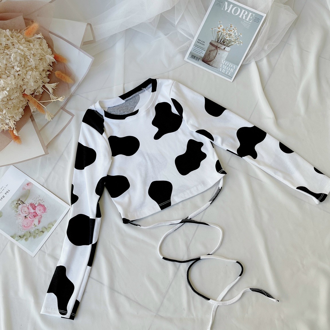 [HCM]Áo Croptop Màu Bò Sữa Quấn Bụng