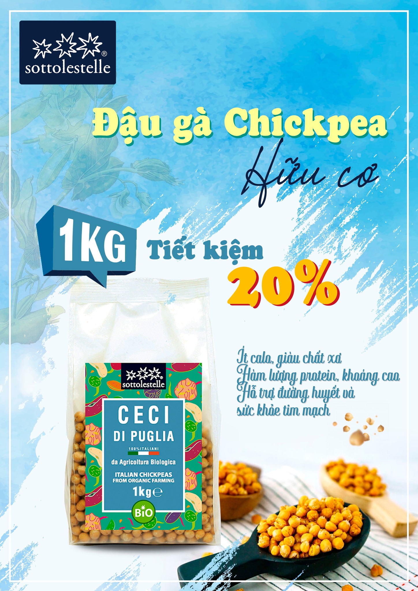 Đậu gà hữu cơ Sottolestelle (Organic Chickpeas) - 1kg