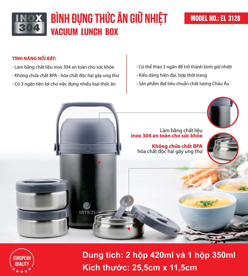 Hộp Đựng Cơm Giữ Nhiệt Elmich 1800ml El3128
