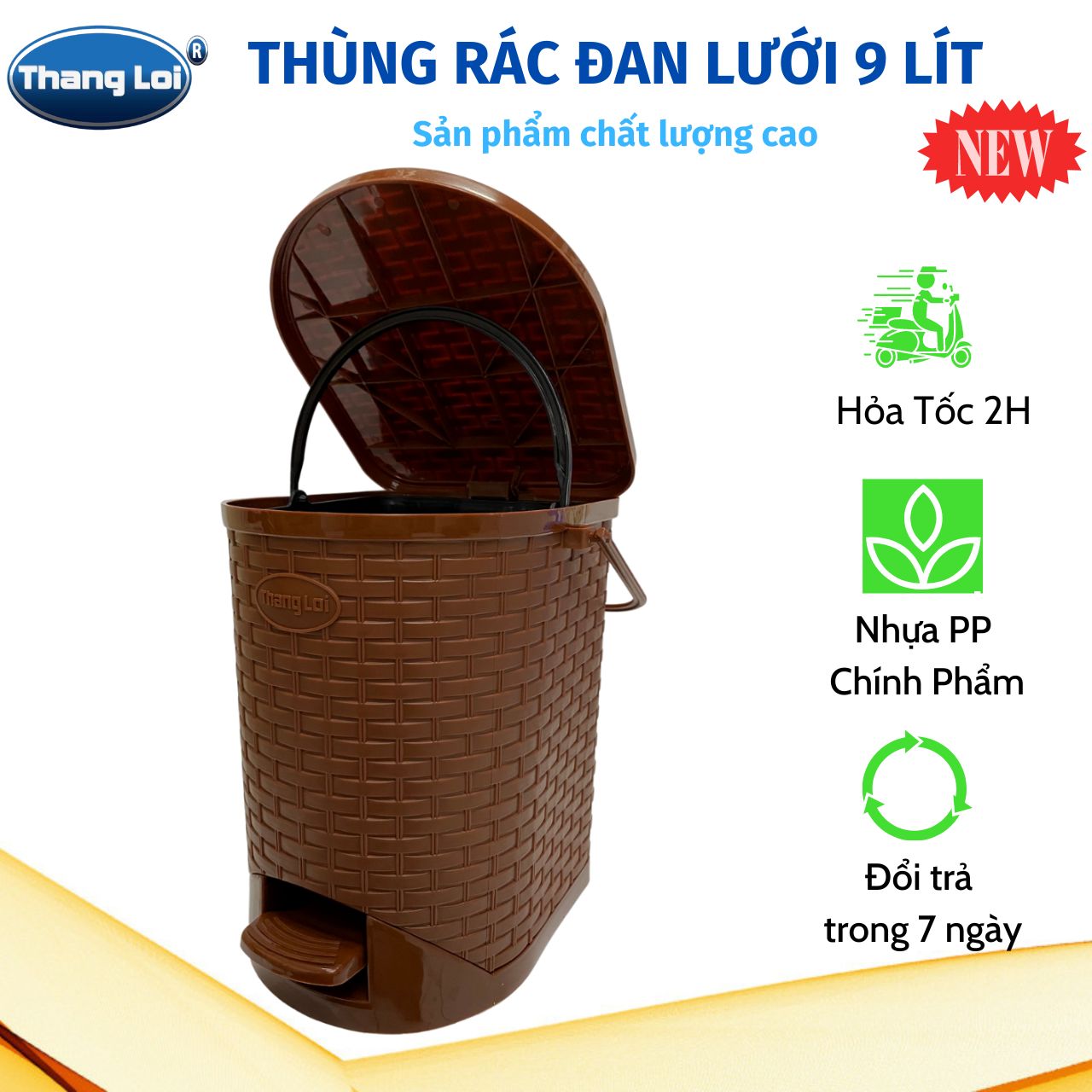 Thùng Rác Nhựa Thắng Lợi 9L Đan Lưới