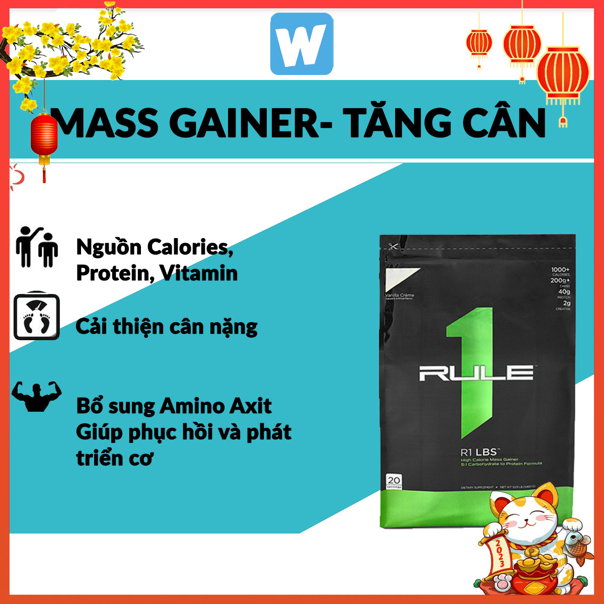 Sữa Tăng Cân - Tăng Cơ Rule1 LBS Mass Gainer 12Lbs ( 5.4Kg )