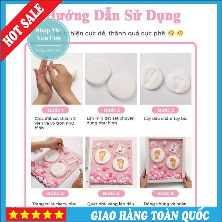 [Hàng Có Sẵn] Bộ Khung Ảnh In Dấu Tay Chân Cho Bé