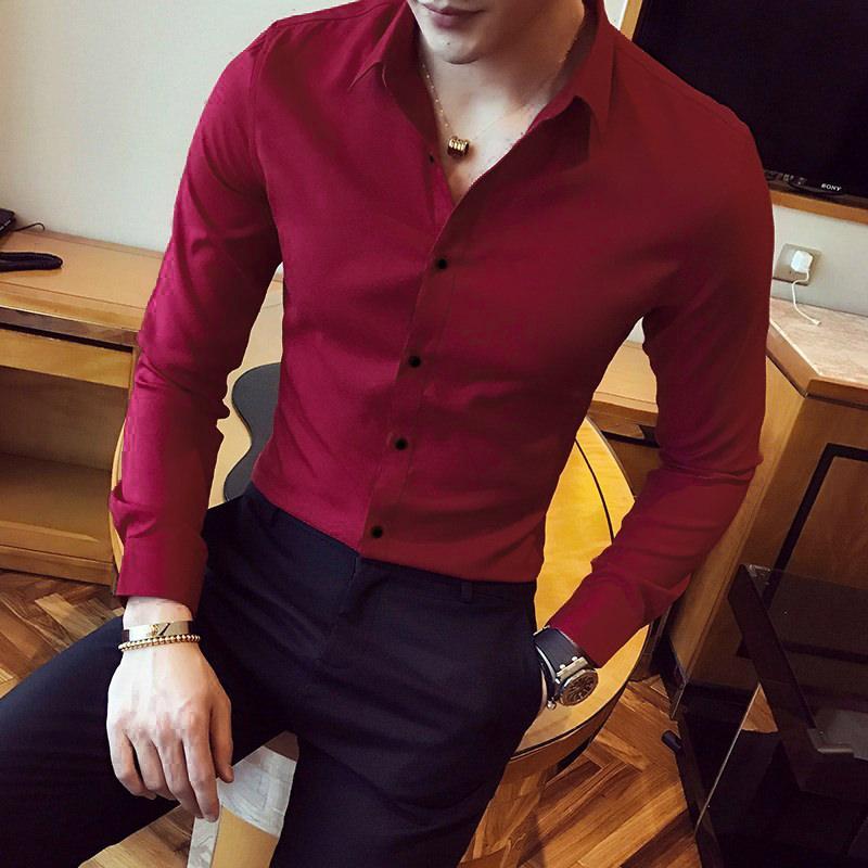 ÁO SƠ MI NAM CÔNG SỞ, ÁO SƠ MI NAM HÀN QUỐC NÚT GÀI MÀU ĐỎ MẬN TAY DÀI, VẢI KATE LỤA MỊN, THOÁNG MÁT, THẤM HÚT MỒ HÔI TỐT (TỪ 40-95KG)