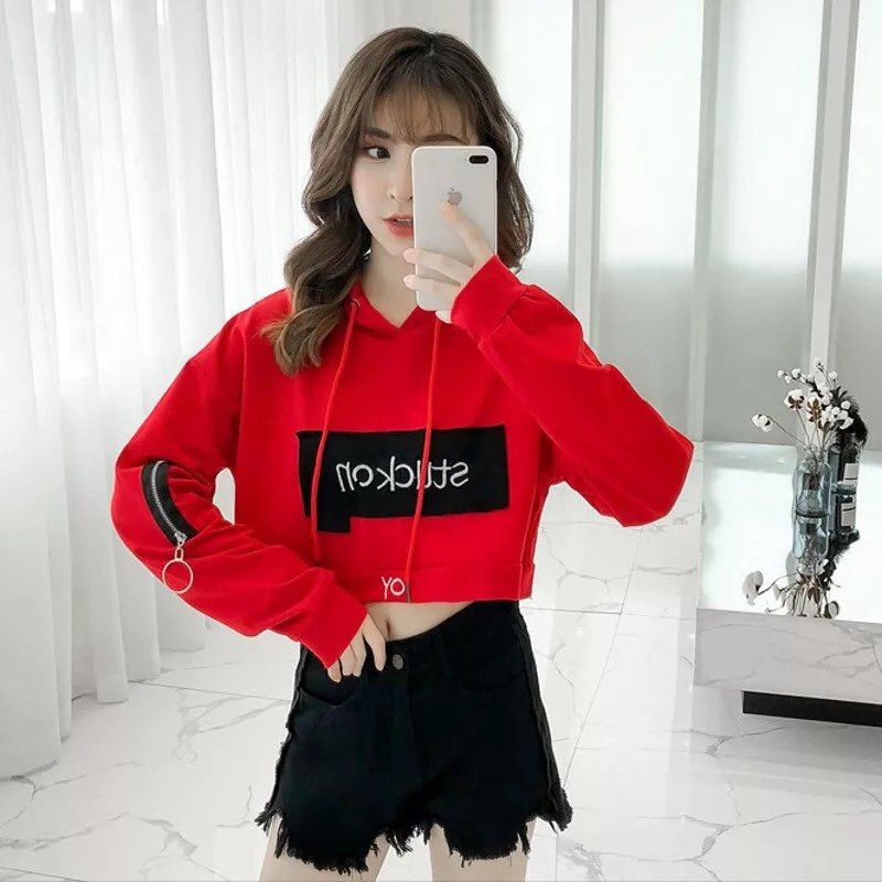 Áo croptop phối mũ tay dài TTS0068