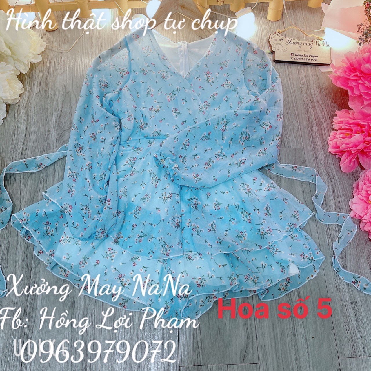 Jum hoa tay dài cột nơ