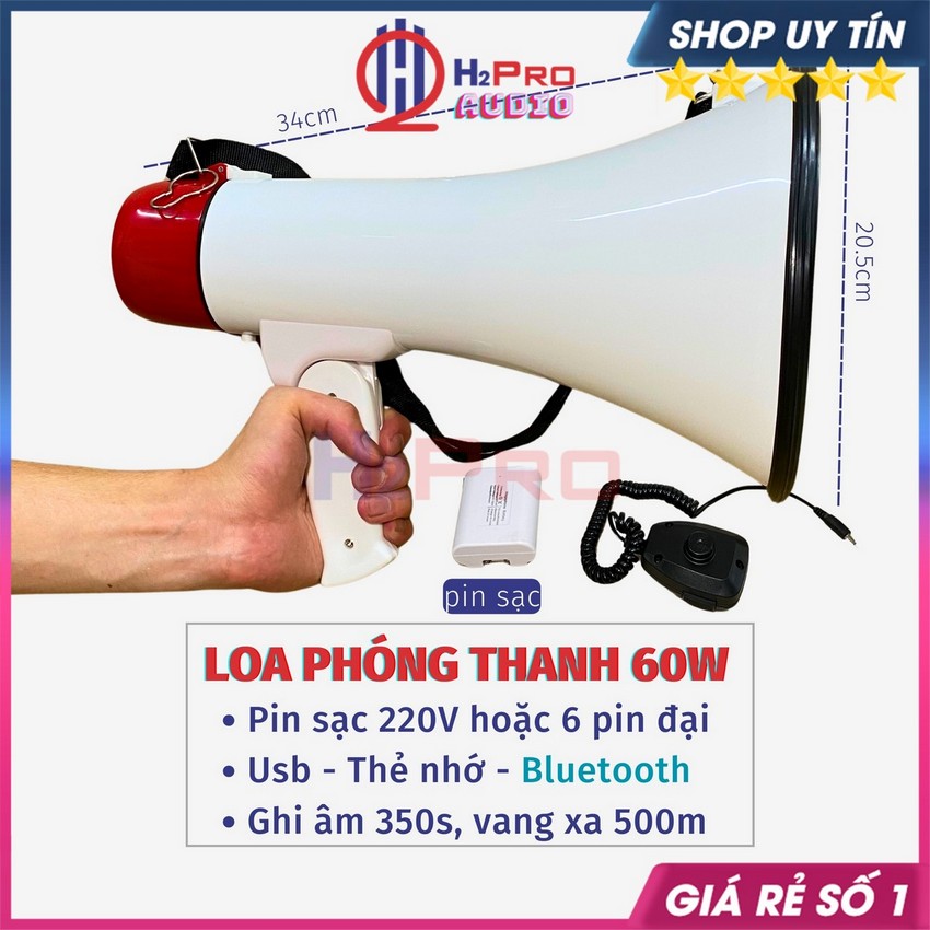Loa Phóng Thanh Cầm Tay, Loa Cầm Tay XB-11S Cao Cấp 25W Vang Xa 600M, Chịu Nước Mưa-Quà 30K 6 Pin Đại-H2Pro Audio