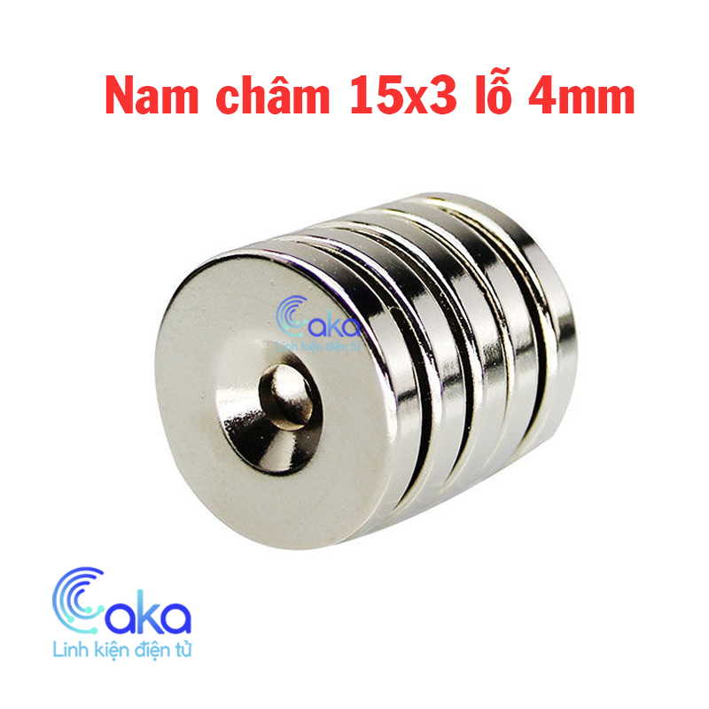 Nam châm đất hiếm 15x3mm lỗ 4mm tròn có lỗ bắt vít