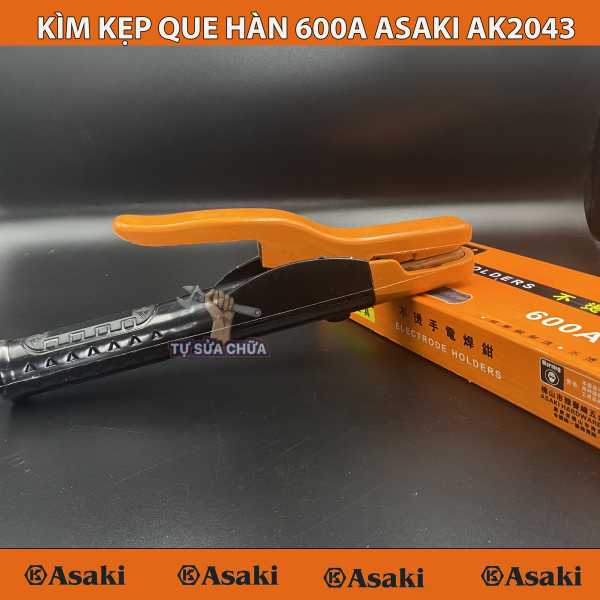Kìm kẹp hàn Asaki AK-2043 600A hàng chính hãng cách điện cách nhiệt tốt, chất liệu đầu kẹp đồng dẫn điện tốt