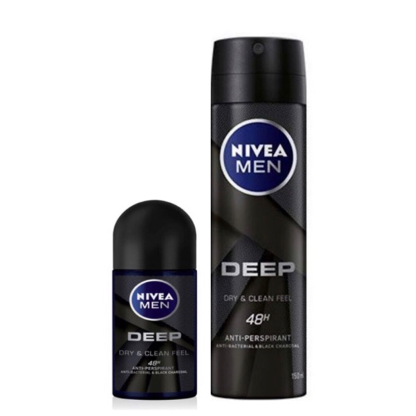 Bộ Đôi Xịt ngăn mùi NIVEA MEN Deep than đen hoạt tính 150ml và Lăn ngăn mùi NIVEA MEN Deep than đen hoạt tính 50ml nhập khẩu