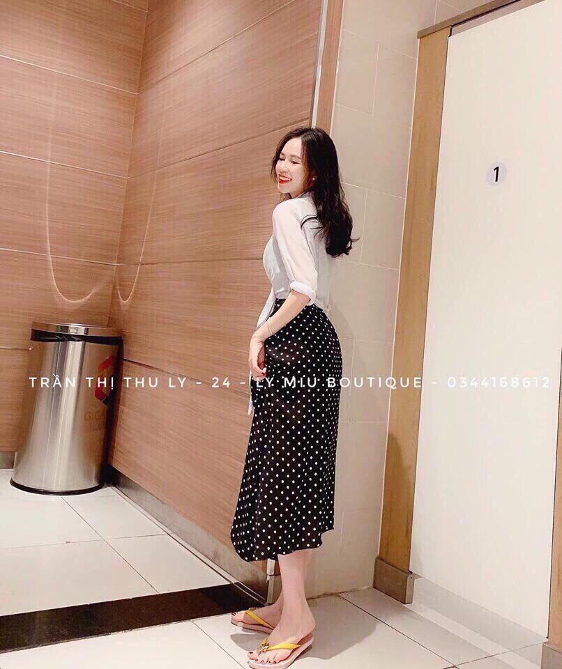 Đầm 2 dây chấm bi kèm áo sơ mi phong cách HÀN BQFS