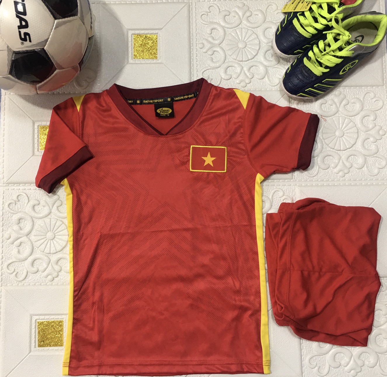 [ẢNH THẬT] Bộ quần áo đá bóng trẻ em, đá banh trẻ em đội tuyển Việt Nam màu đỏ, thun lạnh cao cấp