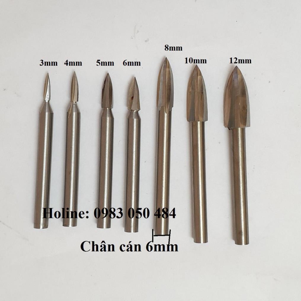 Mũi phay phá gỗ 3 cạnh cán 6mm - mũi khắc gỗ lũa chân 6mm