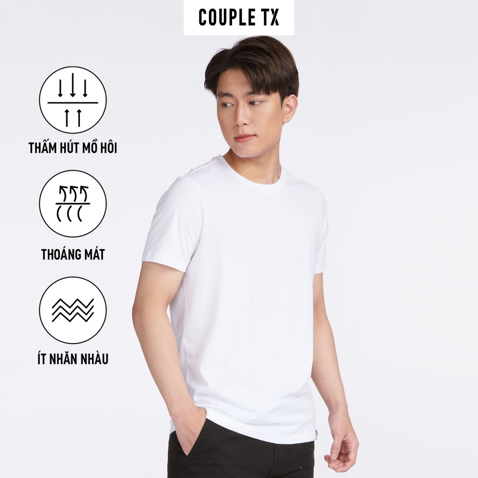 Áo Thun Nam COUPLE TX -  Áo Thun Trơn Basic Cotton, Cổ Tròn, Form Fit