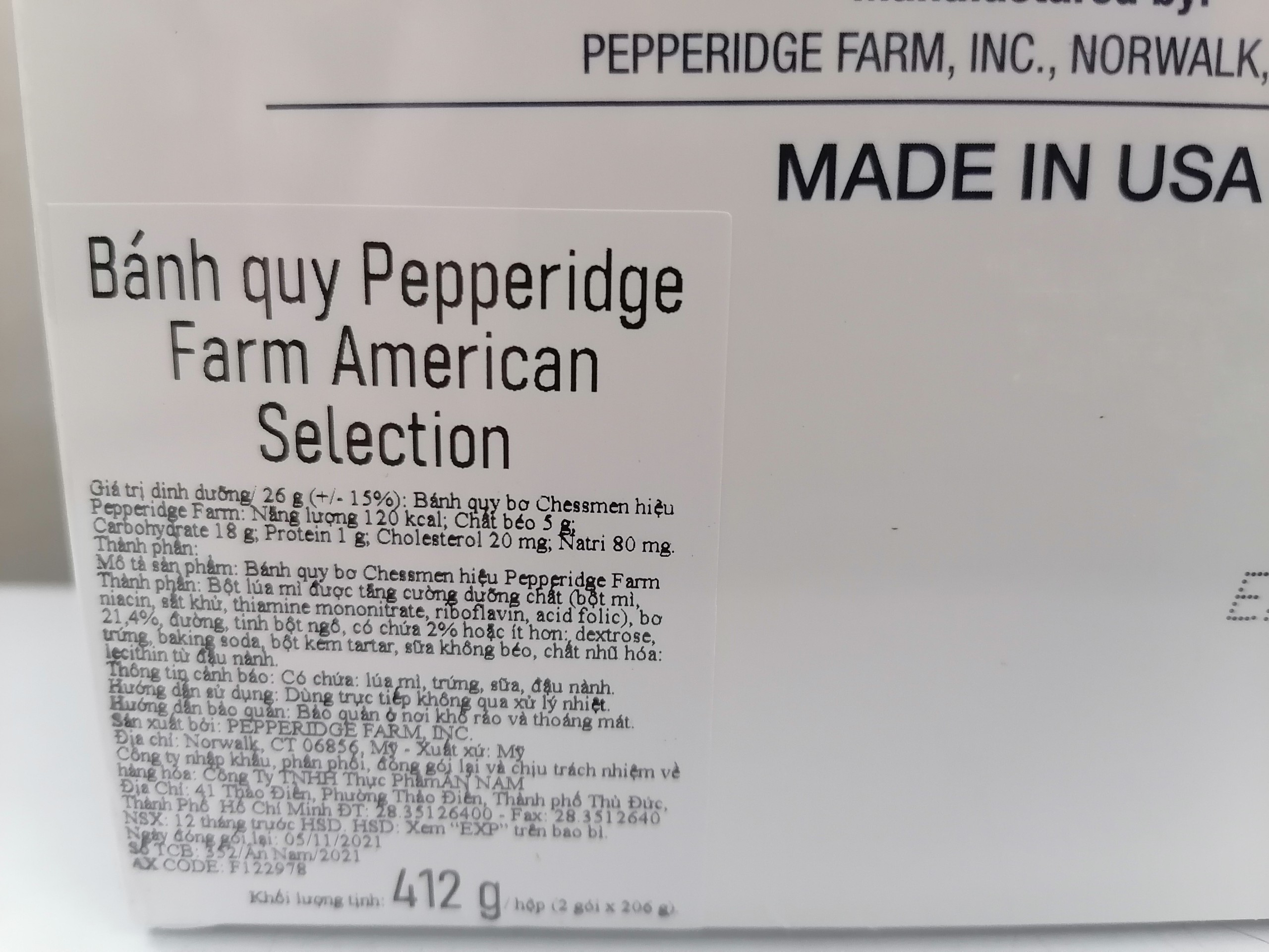 [HỘP 412g - CHESSMEN] BÁNH QUY BƠ [USA] PEPPERIDGE FARM Chessmen Butter