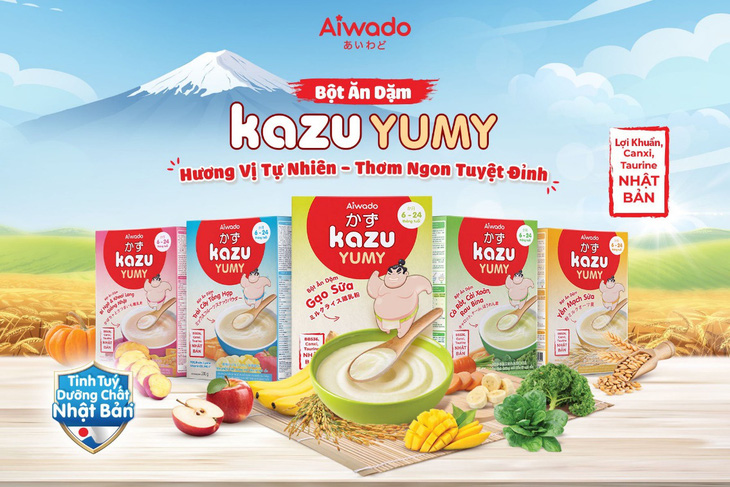Hộp 200g Bột ăn dặm Kazu Yumy Aiwado với tinh túy dưỡng chất từ Nhật Bản