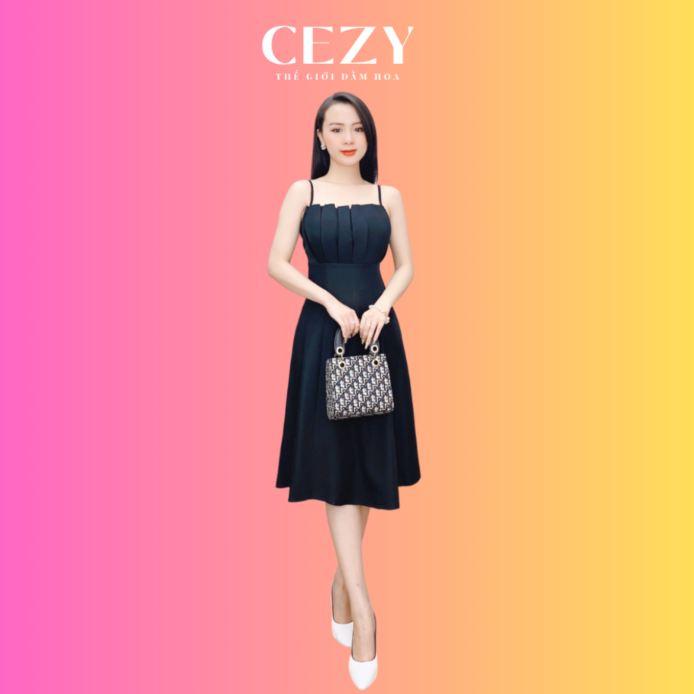 Đầm 2 dây hoa nhí kiểu dáng xếp ly ngực có size bigsize cezy d17