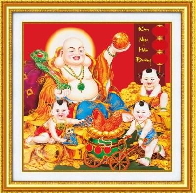 Tranh thêu chữ thập phật di lạc 52x52cm