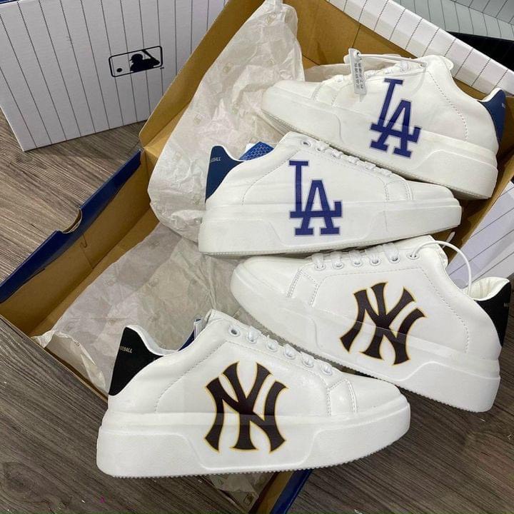 Giày thể thao nam nữ MLB NY màu trắng chữ đen Full Box - Giày NY độn đế tăng chiều cao nam nữ cao cấp hot trend 2022
