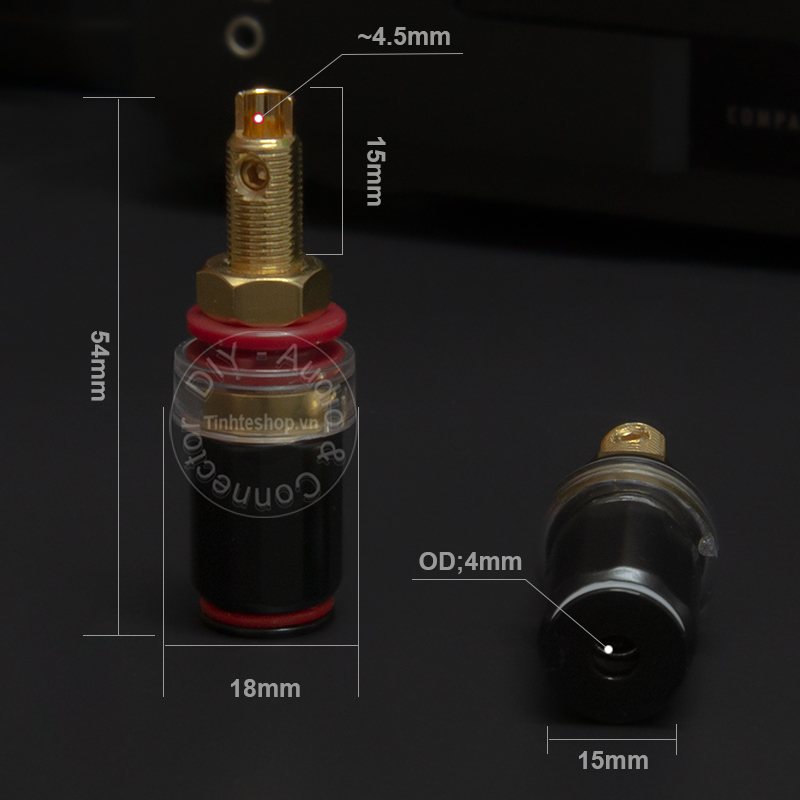Cọc loa chuôi ngắn gold 24K - Ổ cắm cọc loa bắt vít Bắp chuối Mỏ chim 4 chiếc